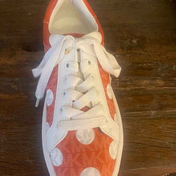 Michael Kors*Michael Kors Romey Polka Dot Orange & White Platform Sneakers Sz.7 - Picture 8 of 12